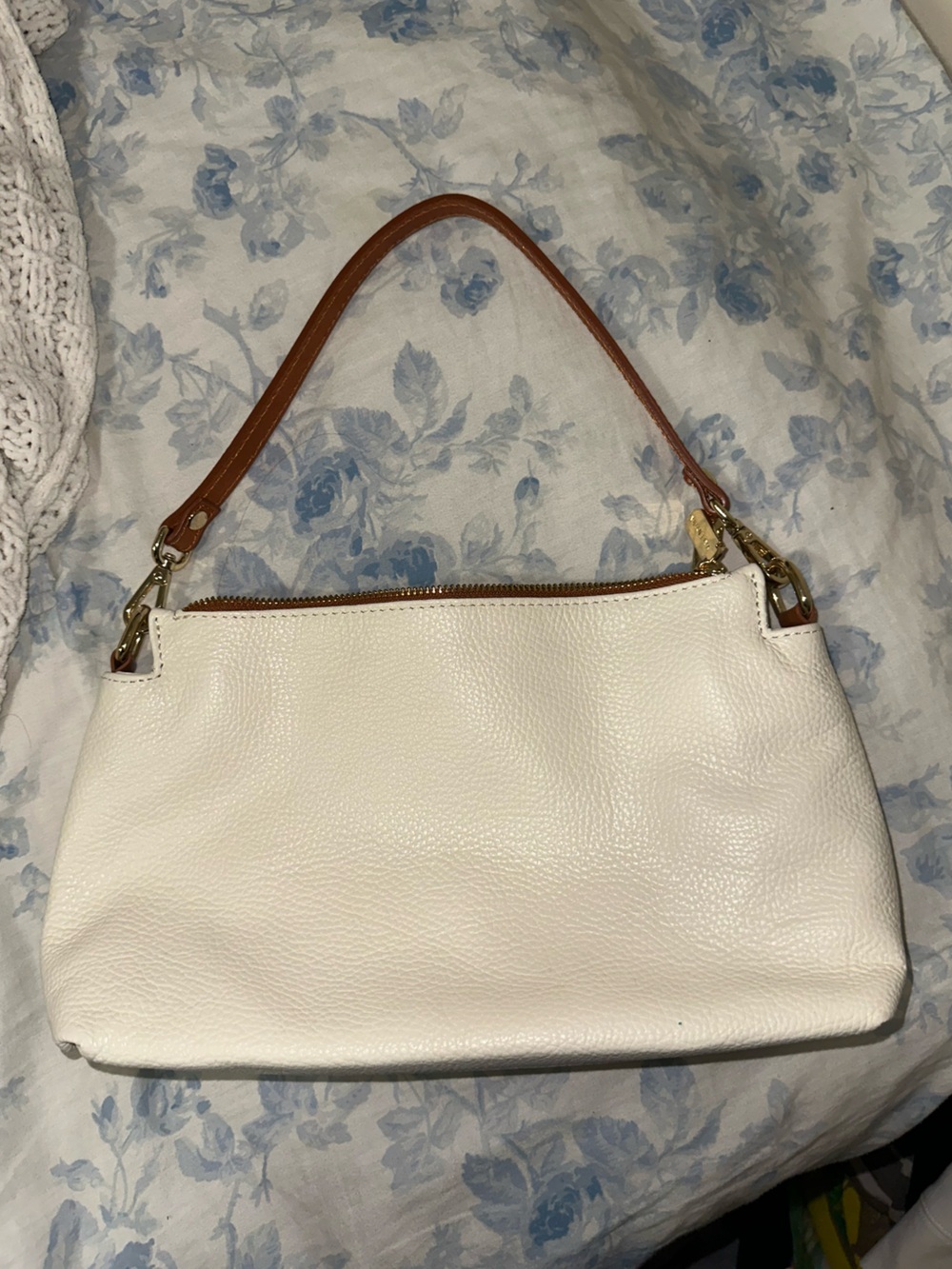 Valentina Cream Leather Shoulder Bag with Tan Strap